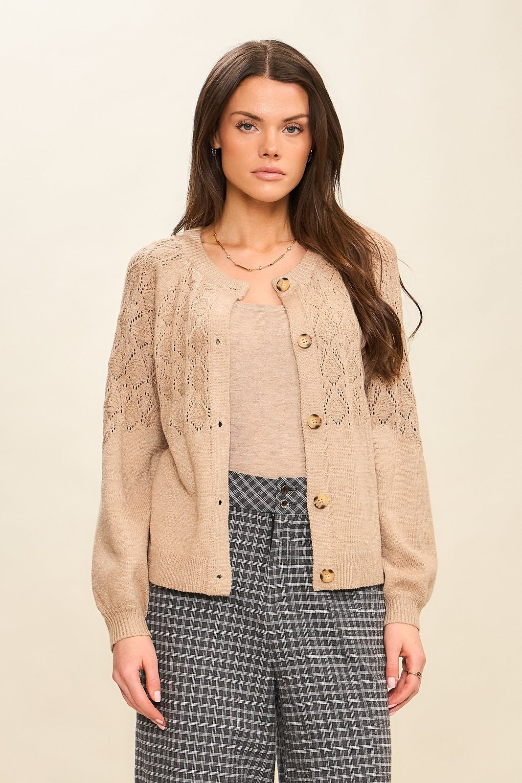 Cozy Co  Quilted Mocha Button Up Cardi