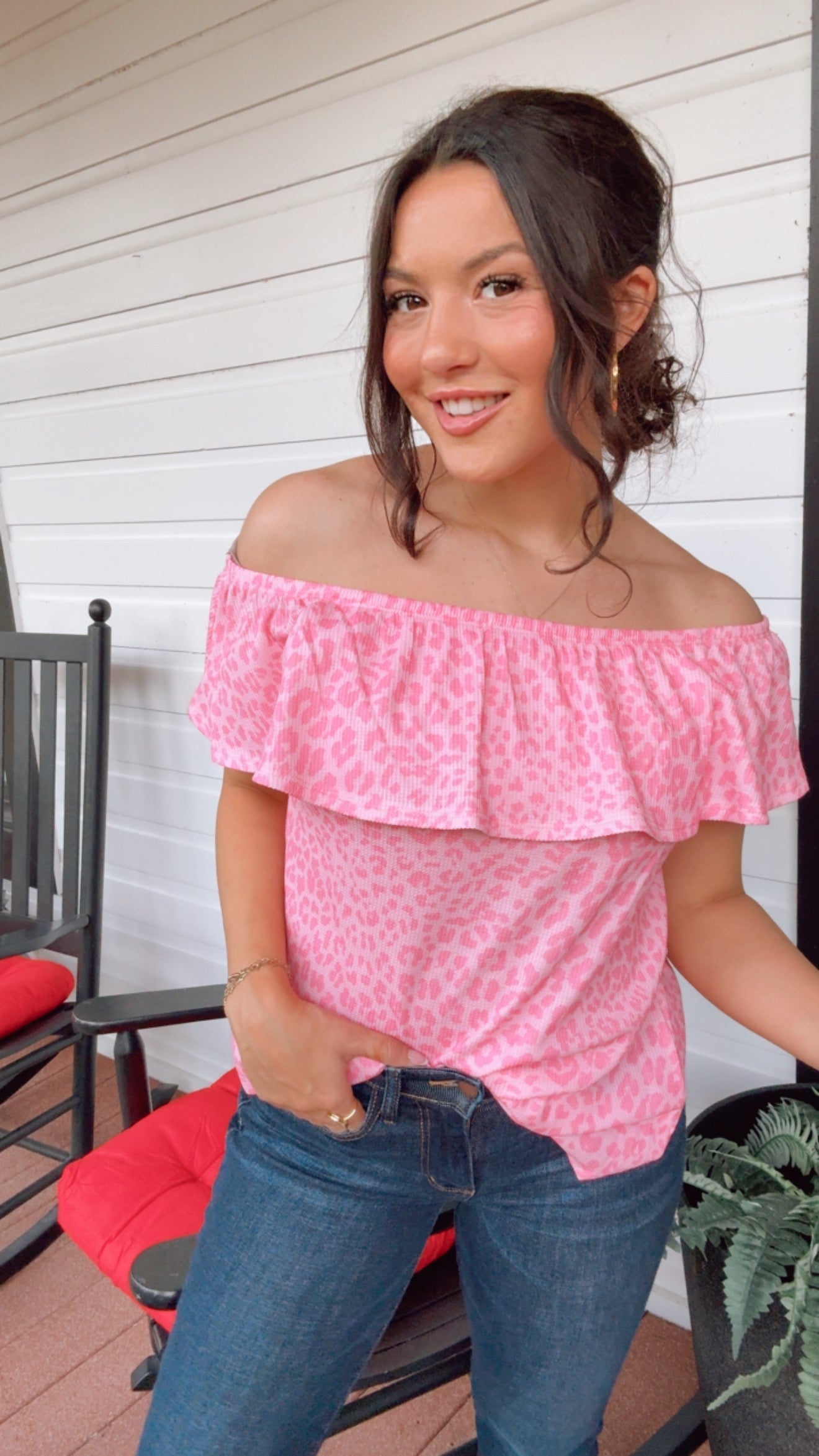 Pink Cheetah Ruffle Sleeve Top