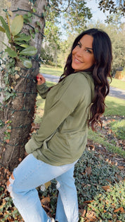 Olive Waffle Knit Long Sleeve Lightweight Sweater Top