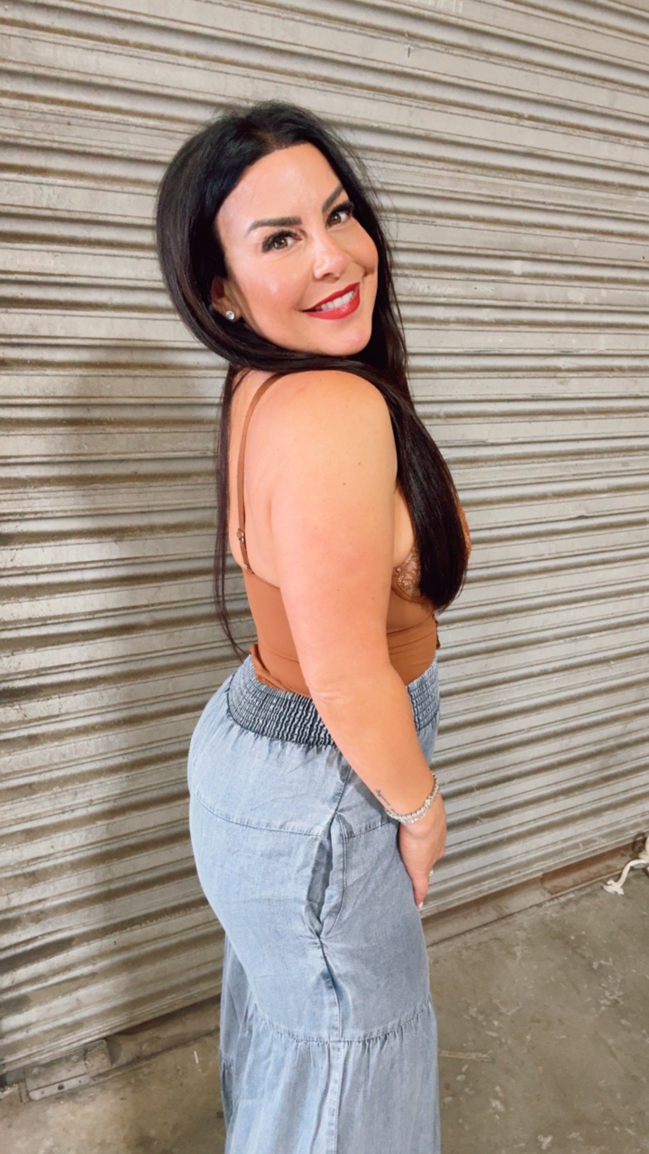 Harvest Brown Lace Sassy Tummy Control Body Suit