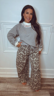 Grey and Black Vintage Leopard Denim Jeans