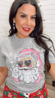 Chic Grey Pink Santa Graphic Top