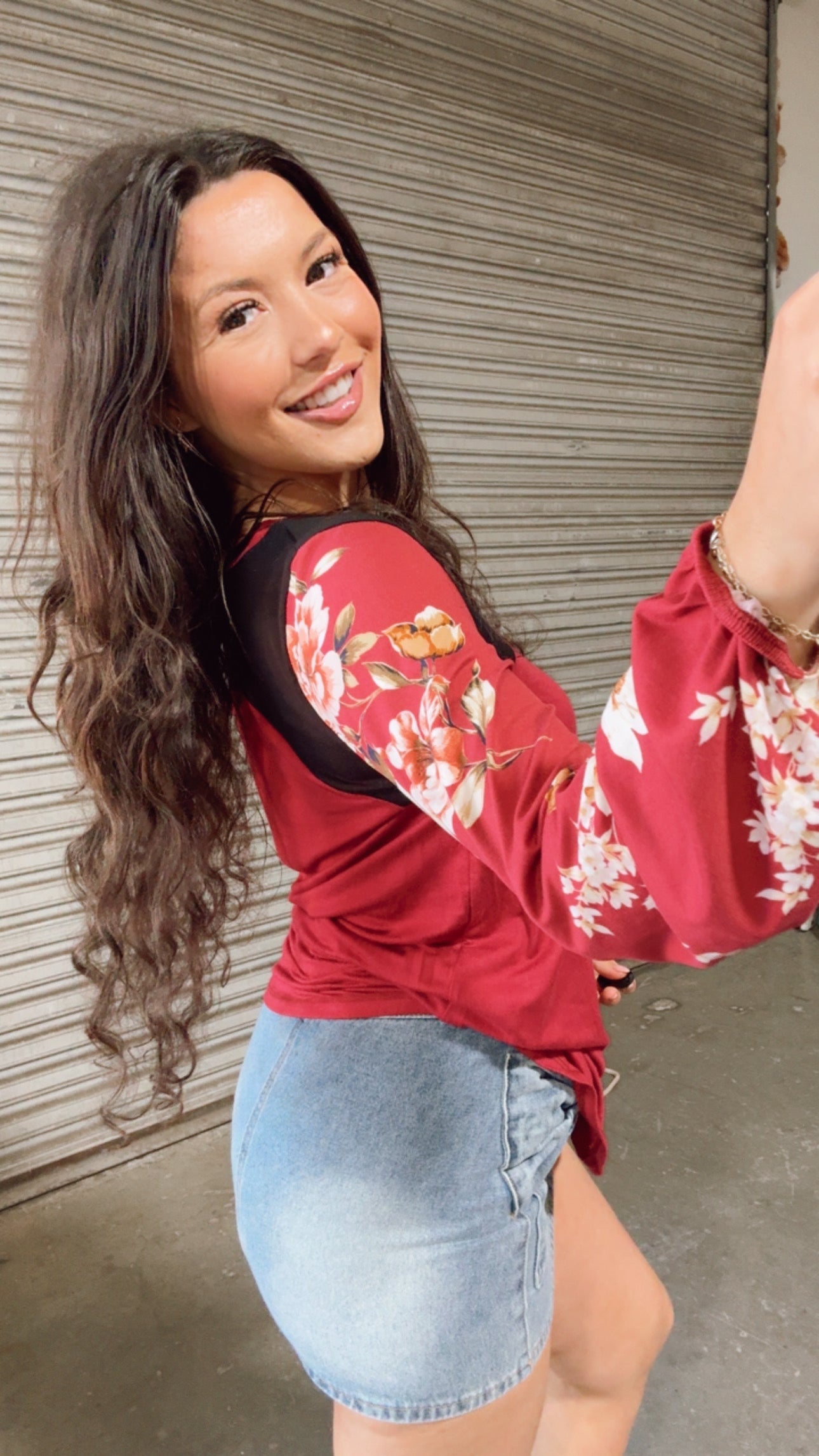 Merlot And Floral Long Sleeve Top *Final Sale*