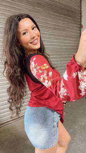 Merlot And Floral Long Sleeve Top *Final Sale*