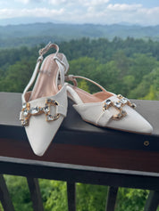 Chic White and Gold Diva Sparkle Flats