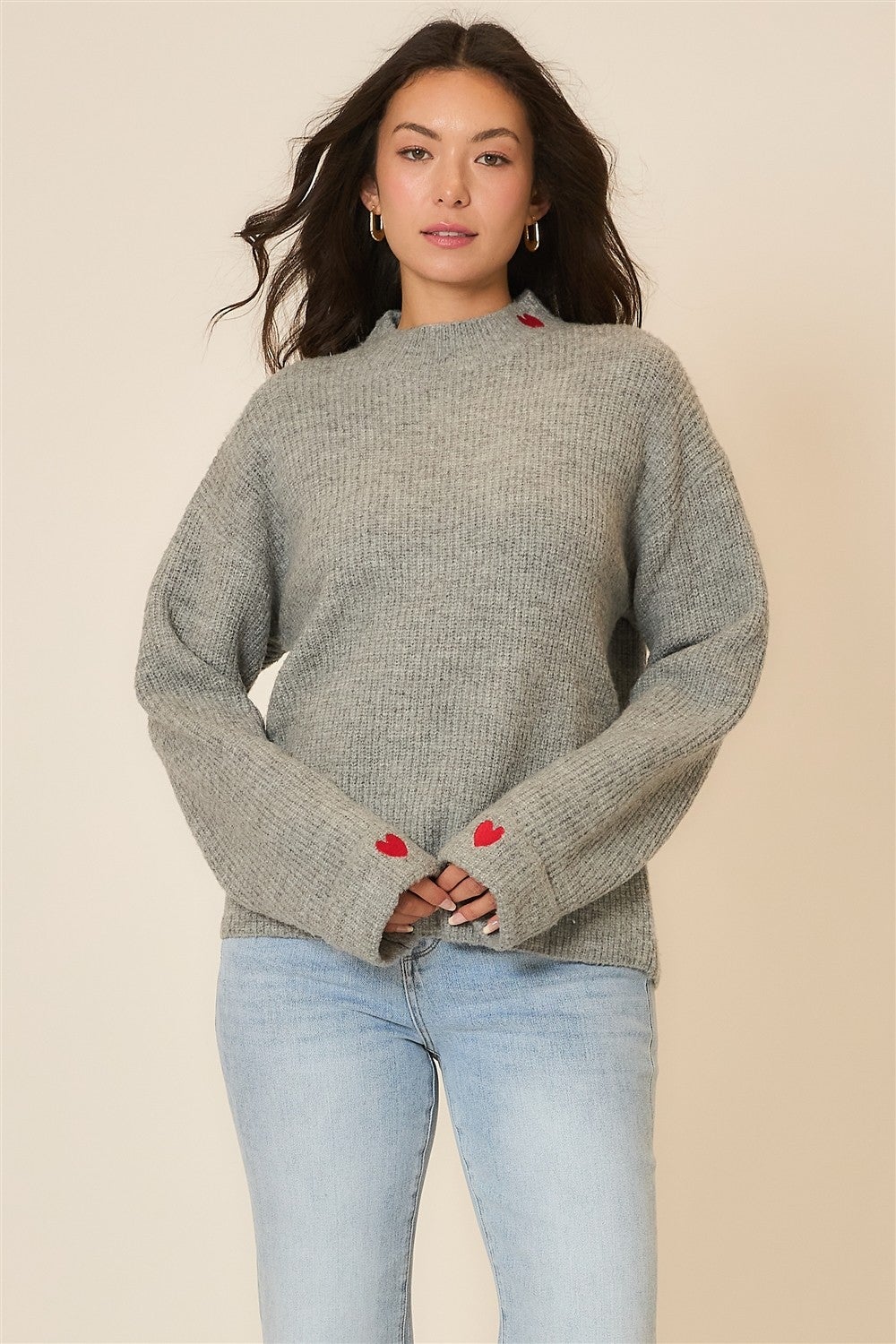 Cozy Co Soft Brushed Knit Sweater With Heart