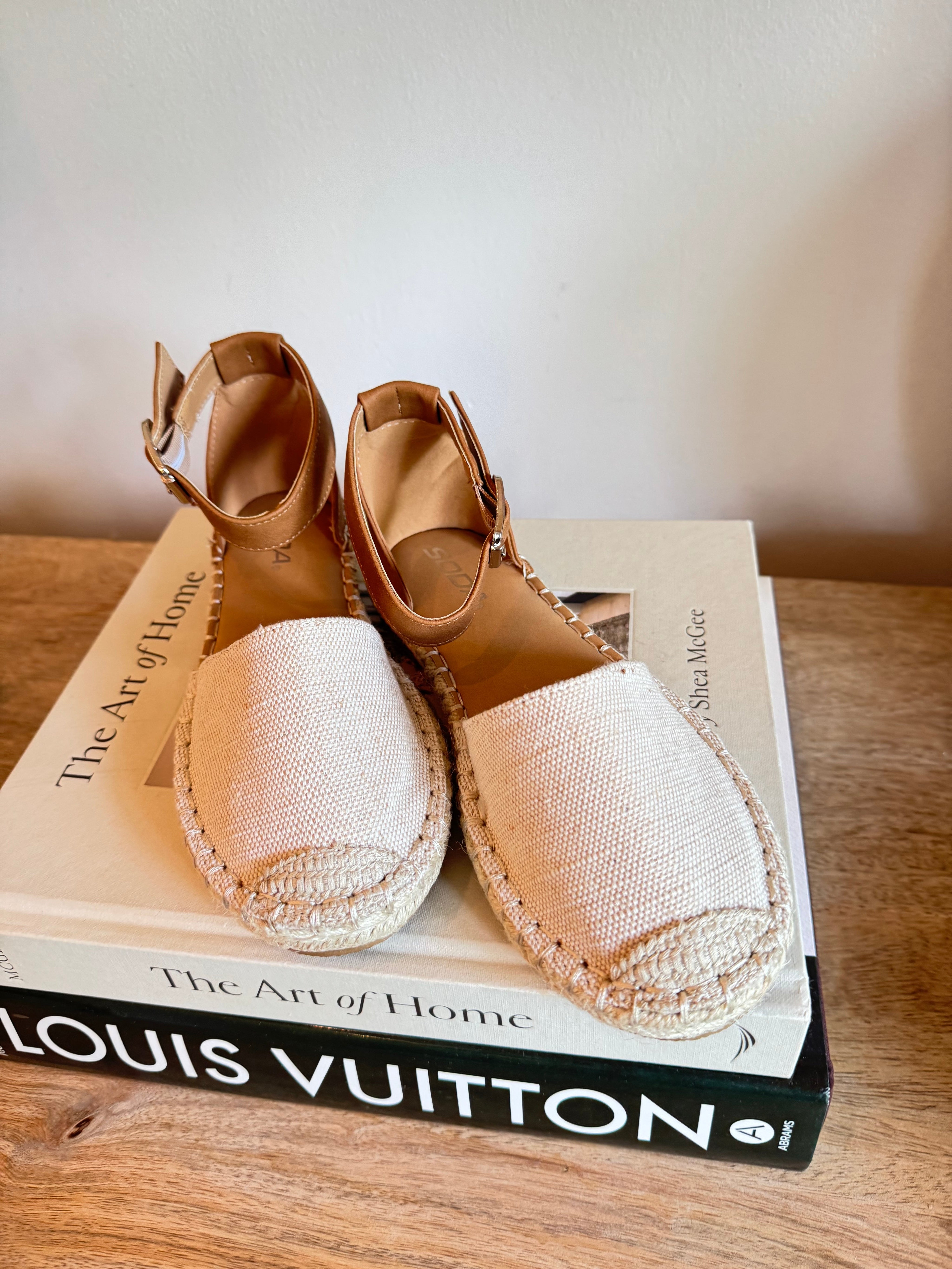Beige and Cognac Strap Flats