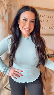 Ultra Soft Mint Mock Neck Long Sleeve Top