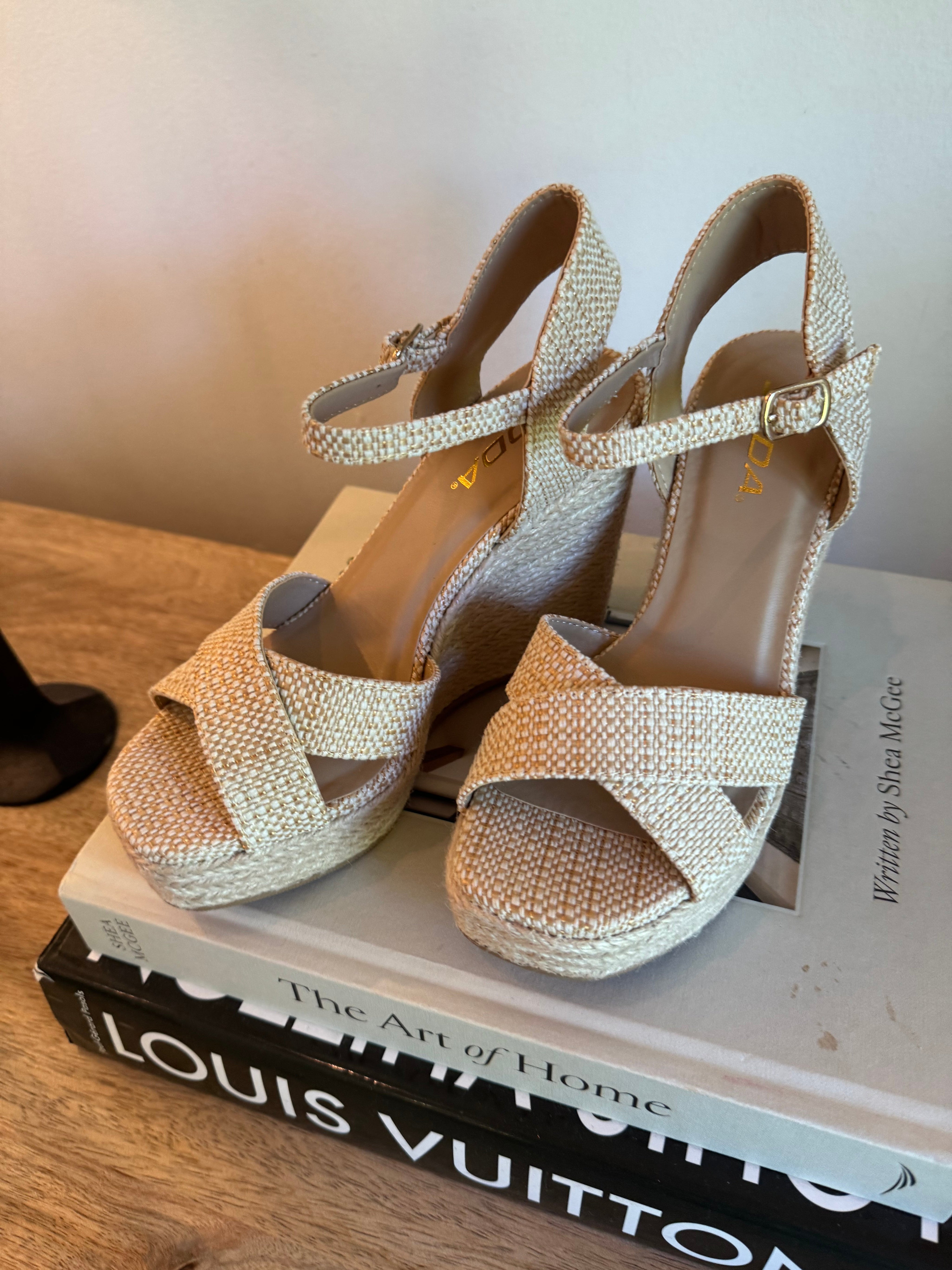 Gold and Natural Strap Wedges