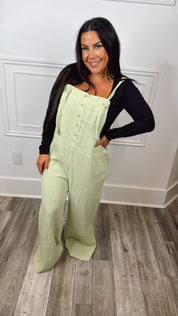 Textured Acid Wash Green Jumper Overalls