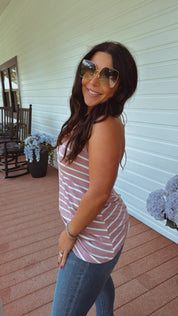 Lilac And White Stripe Lightweight Tank