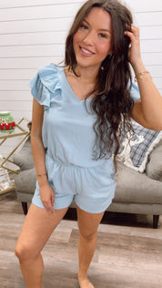 Ribbed and Ruffle Chic Blue Romper *Final Sale*