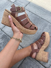 Corky Bourbon Gladiator Wedge Heels