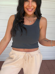 Black Cut off Cotton Tank