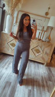 Chic Indigo and  White Stripe Cutout Jumpsuit