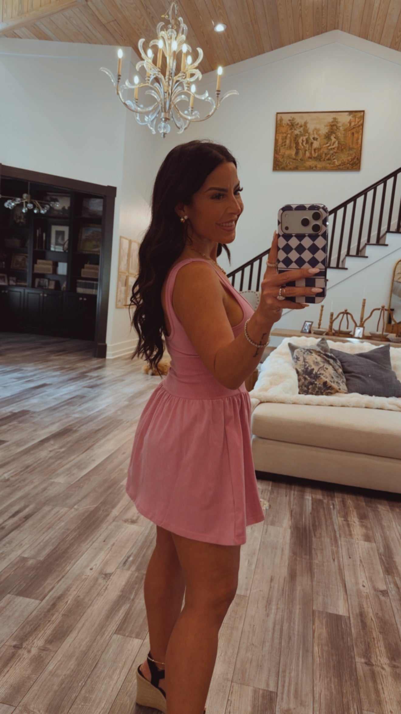 Sassy Pink Ribbed Waist Tank Dress