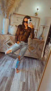Chic Black Lace Long Sleeve Top