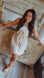 Orange Stripe Strapless Romper