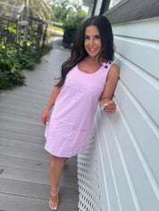 Pink and White Striped Sleeveless Dress