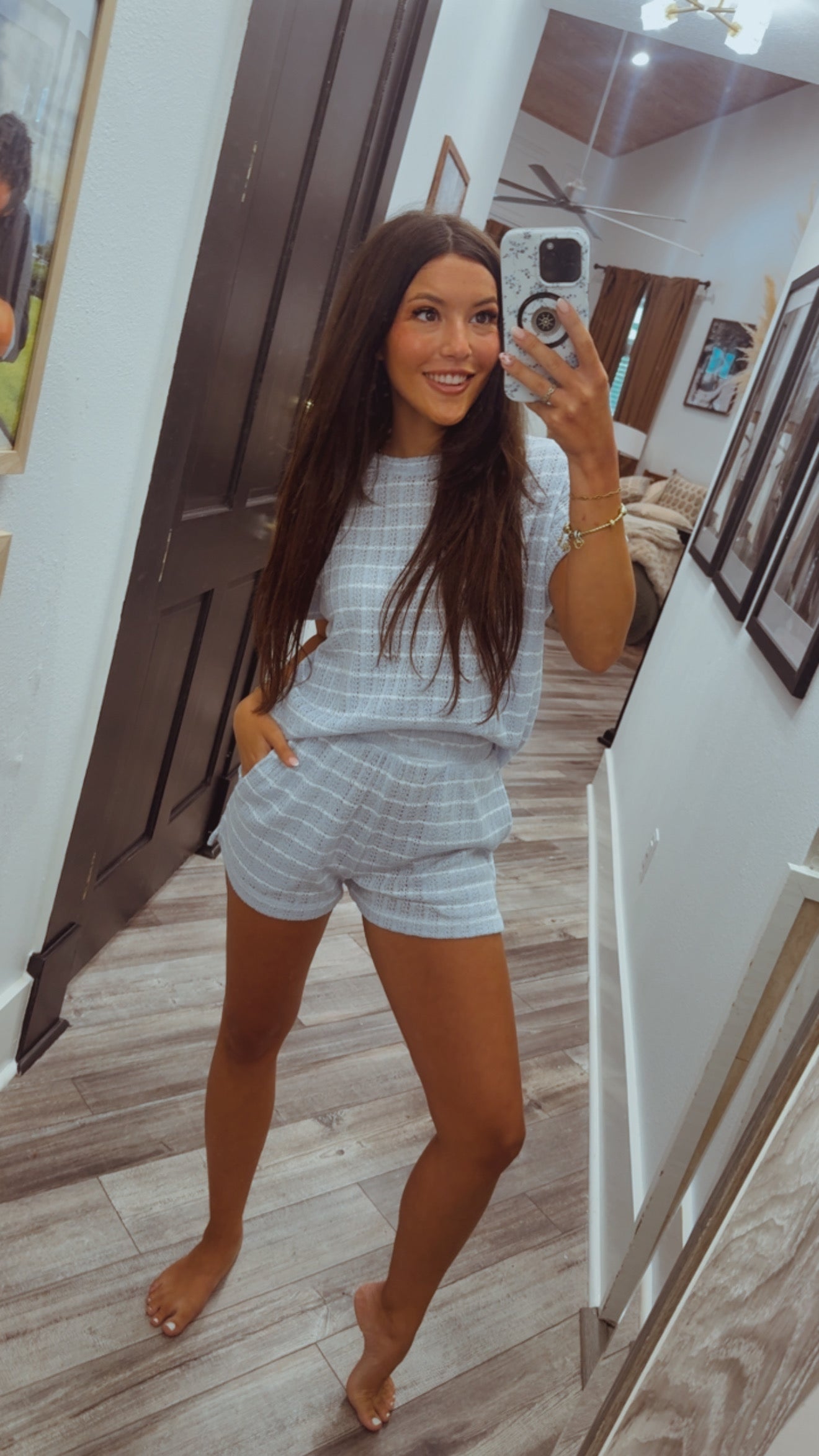 Chic Blue and White Stripe Two Piece Set