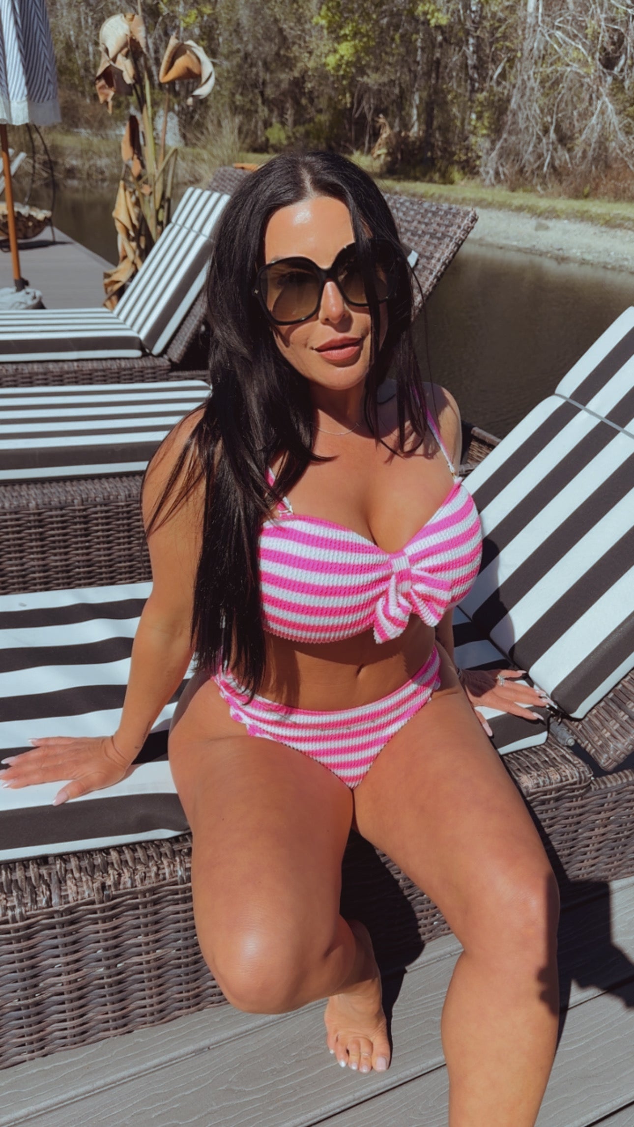 "The Lexie " Bella Neane Custom Pink and White Stripe Bikini Top