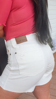 Judy Blue White Distressed Shorts Rigid Magic