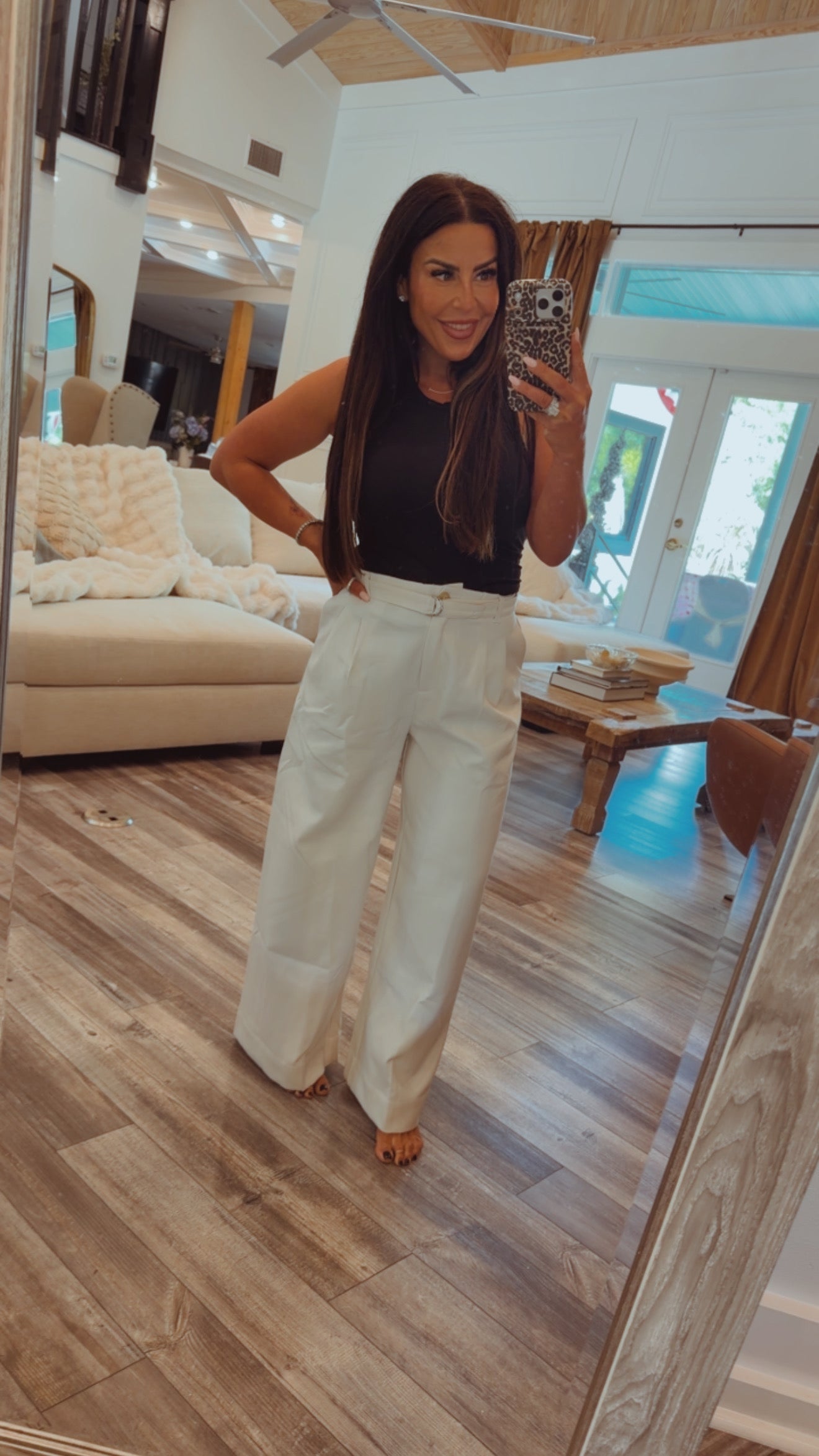 Luxe Cream High Waist Pants With Belt  Stitch & CO