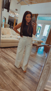 Luxe Cream High Waist Pants With Belt  Stitch & CO
