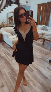 elegant Black and Tan One Piece Bathing Suit Dress