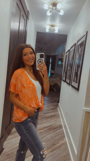 Ivory and Orange Chic Vneck Twist Front Top
