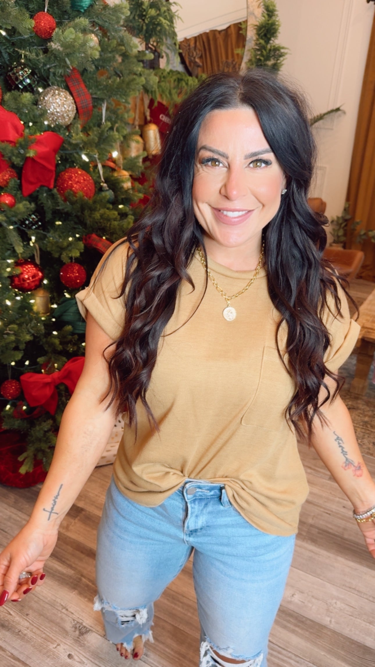 Caramel Relaxed Fit Mini Cuffed Top