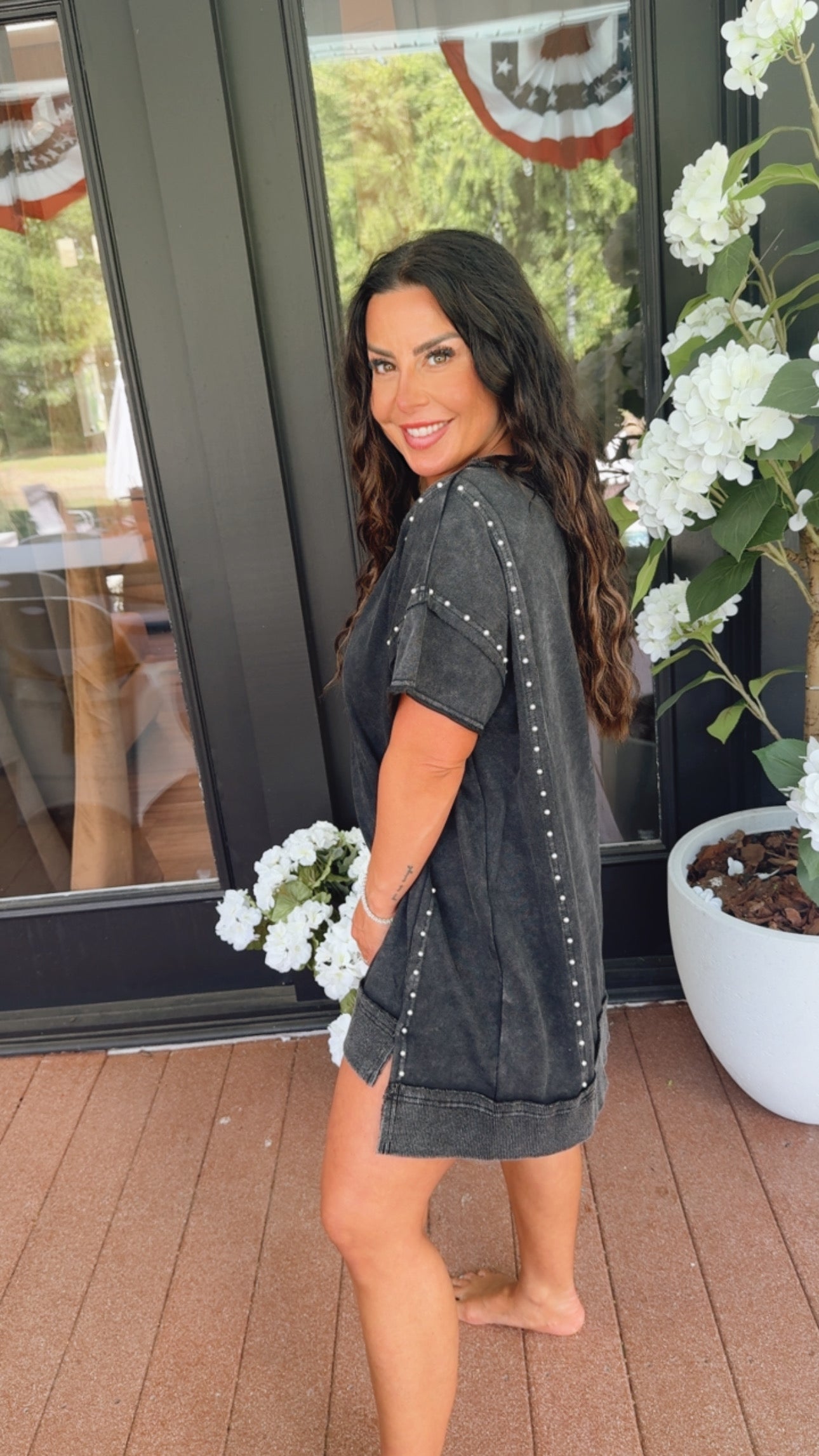 Black Acid Wash Studded Top Stitch&Co