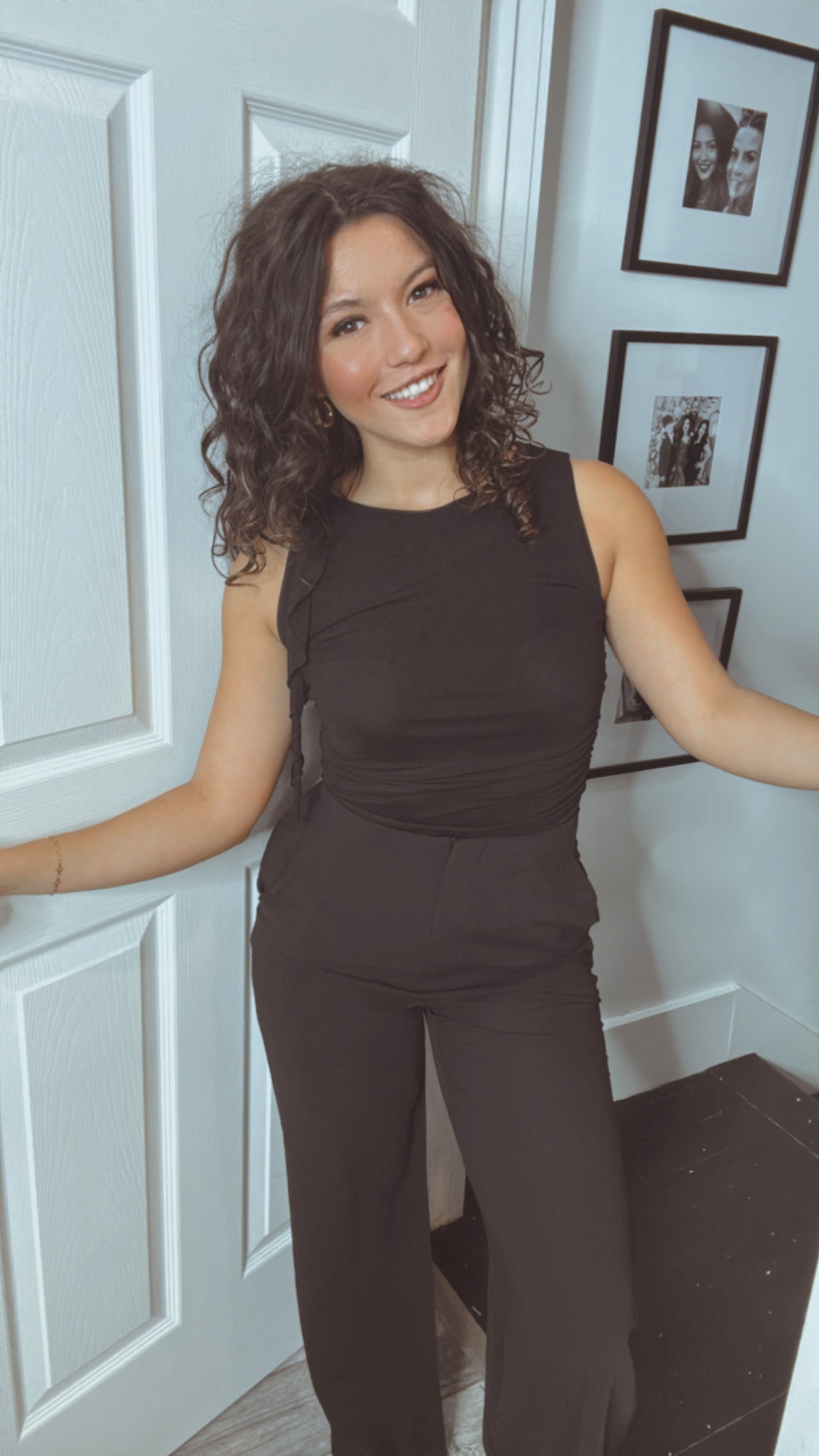 Black Rushed And Sheer Top