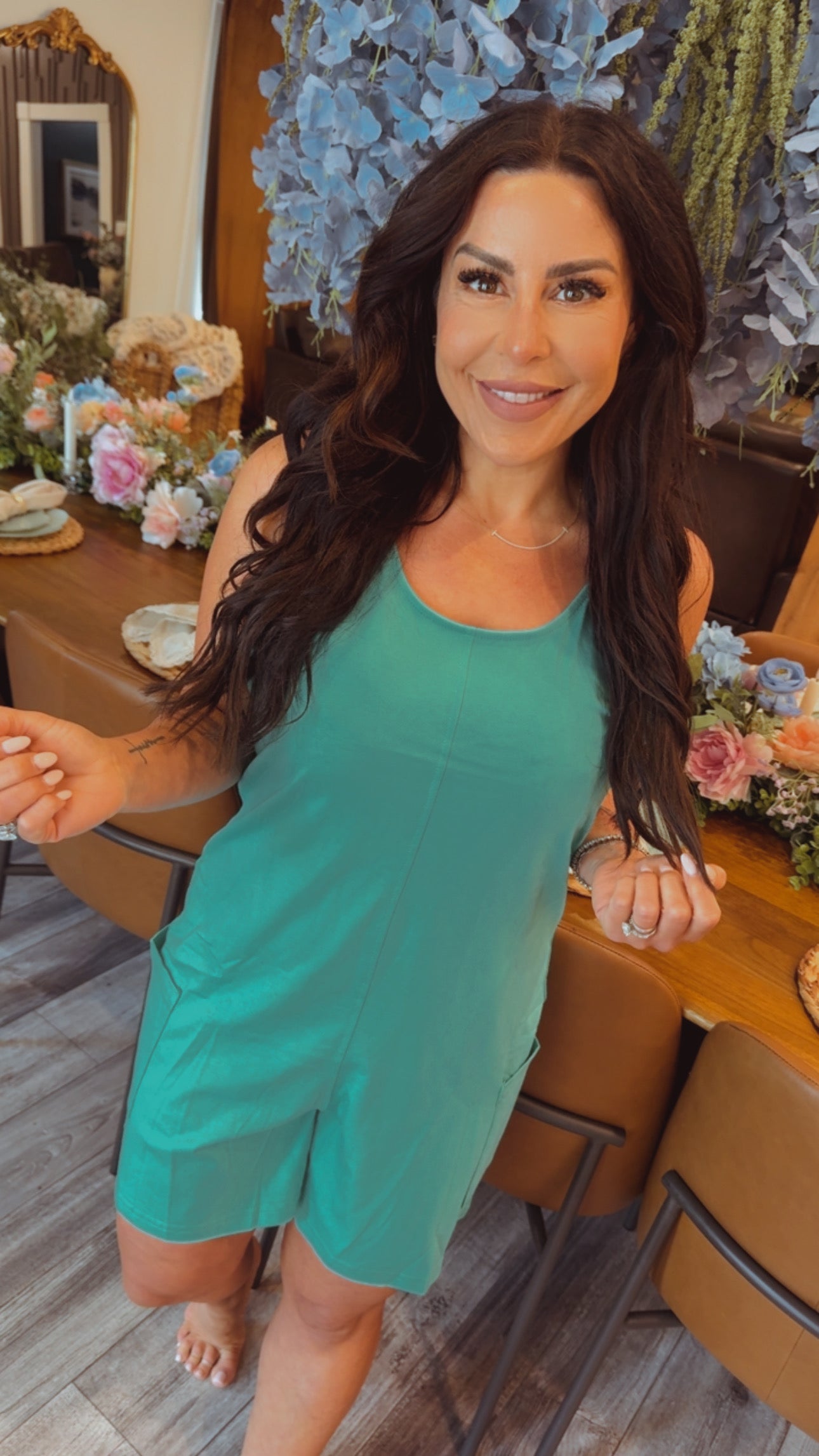 Mint Green Tank Romper With Pockets