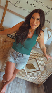 Teal Knit Square Neck Tank