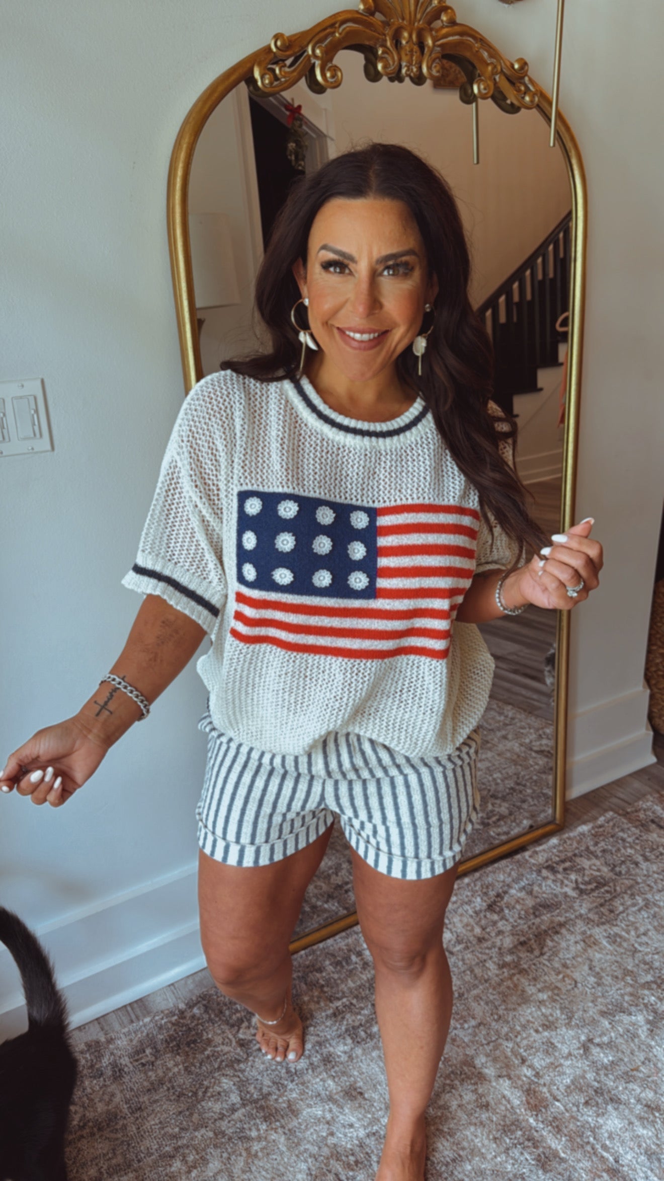 Chic Blue and White Stripe Textured Shorts