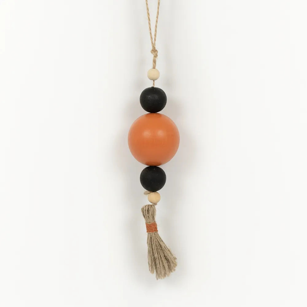 Wooden Beaded Garland Tassel Orange and Black