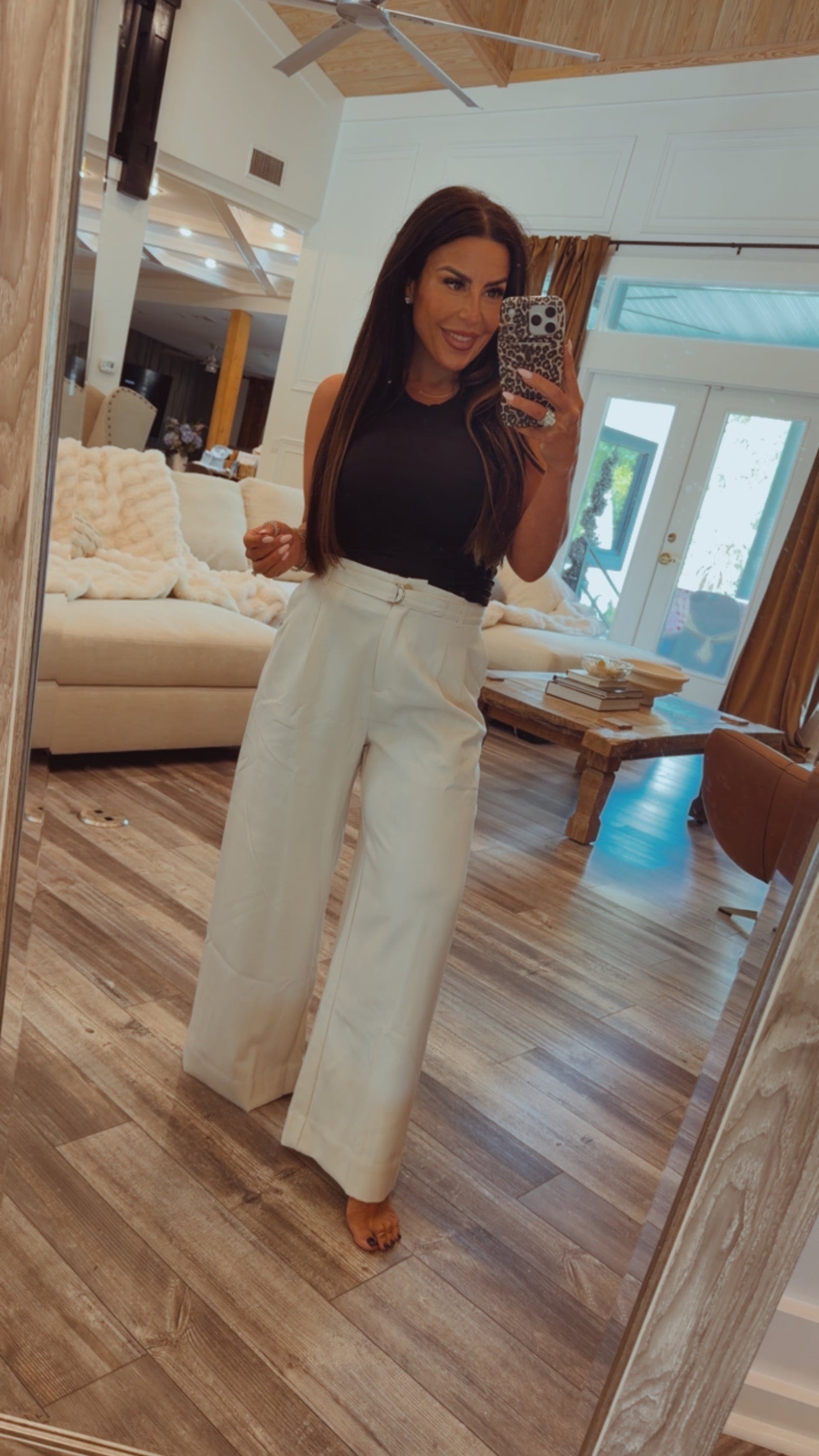 Luxe Cream High Waist Pants With Belt  Stitch & CO