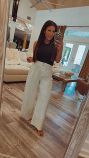 Luxe Cream High Waist Pants With Belt  Stitch & CO