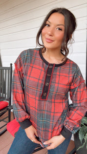 Soft Plaid Long Sleeve Top
