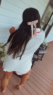 Cream And Pink Textured Button up Shirt and Shorts Set