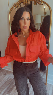 “Heartbreaker” Sassy Red  Lightweight Long Sleeve Button Up Crop Blouse