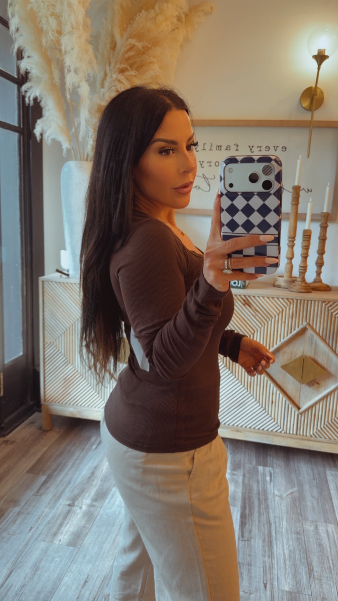 Ultra Soft Coffee Ribbed Long Sleeve Top