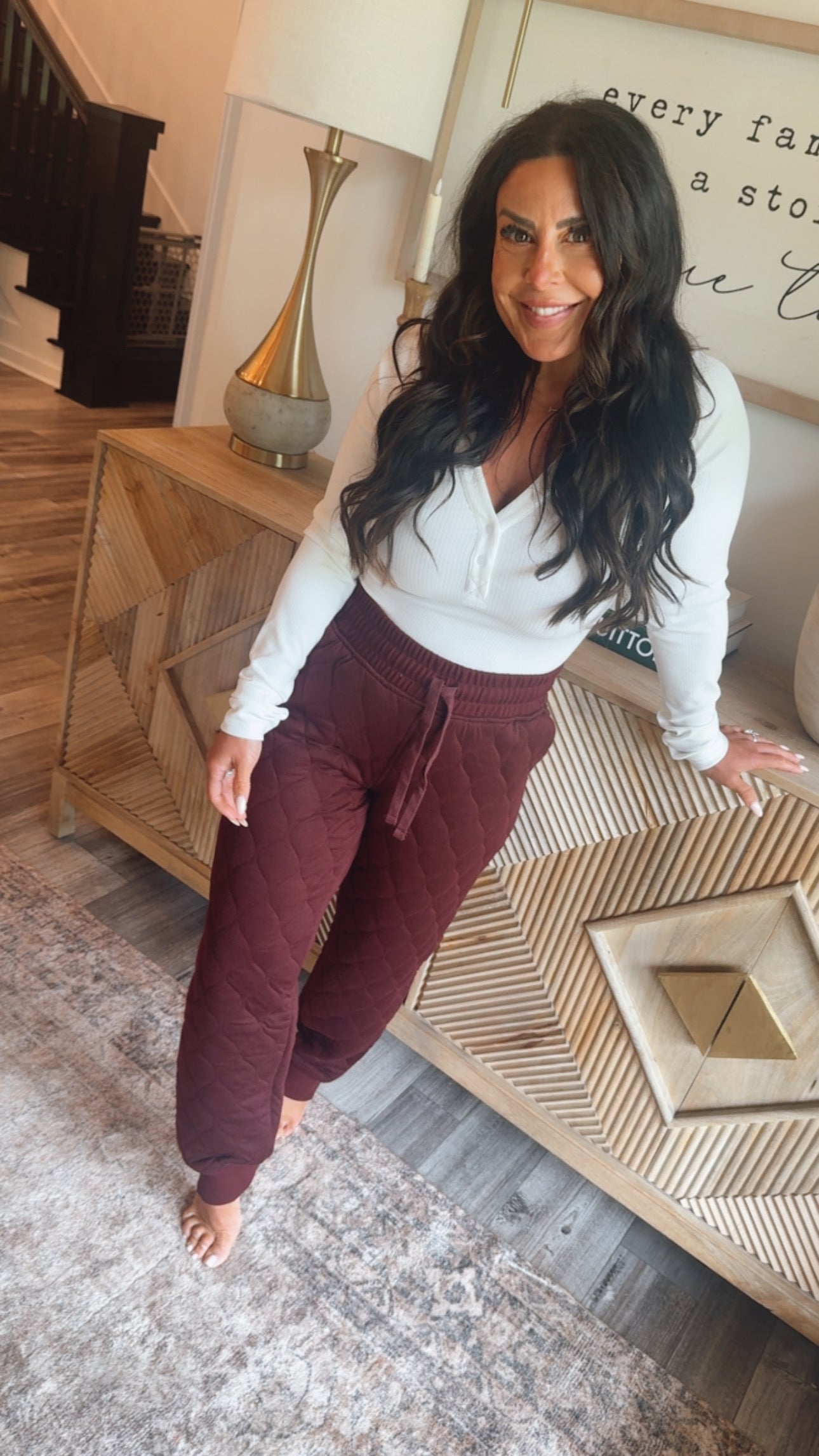 Rae Mode Dark Cherry Quilted Lounge Joggers