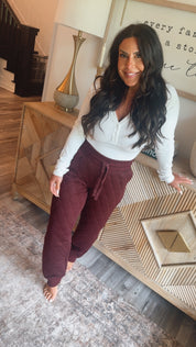 Rae Mode Dark Cherry Quilted Lounge Joggers