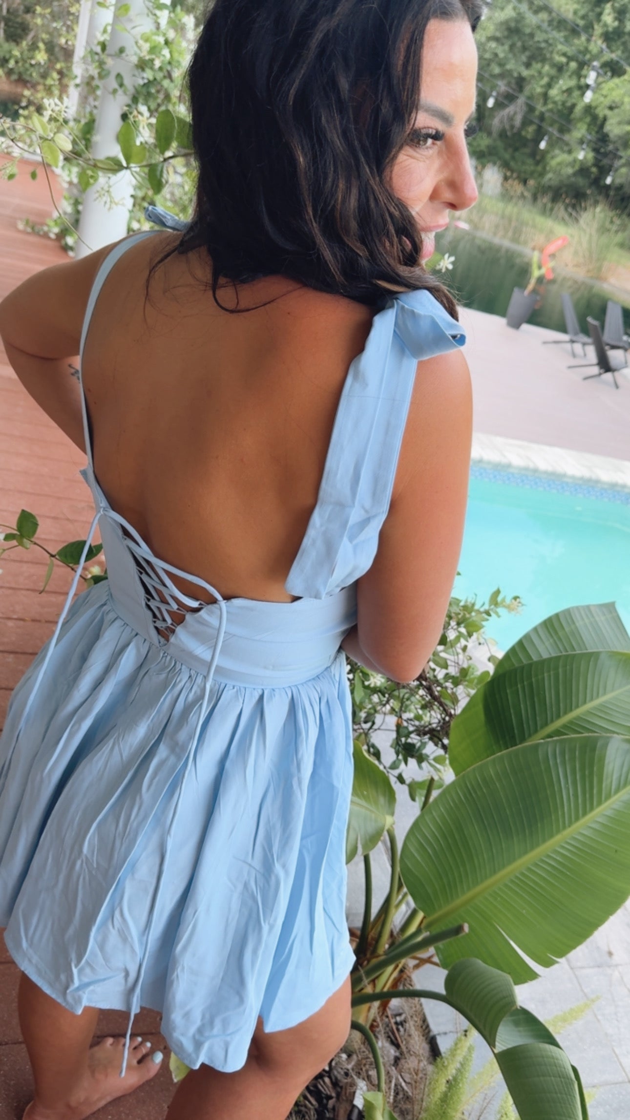 Baby Blue Corset Back Mini Tank Dress