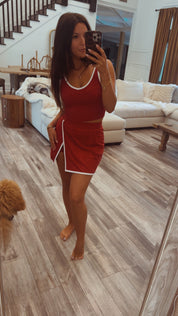 Ultra Soft  Crimson and white Top and Skort Athletic Set