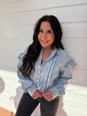 Denim and floral Button Up Lightweight Shacket Top