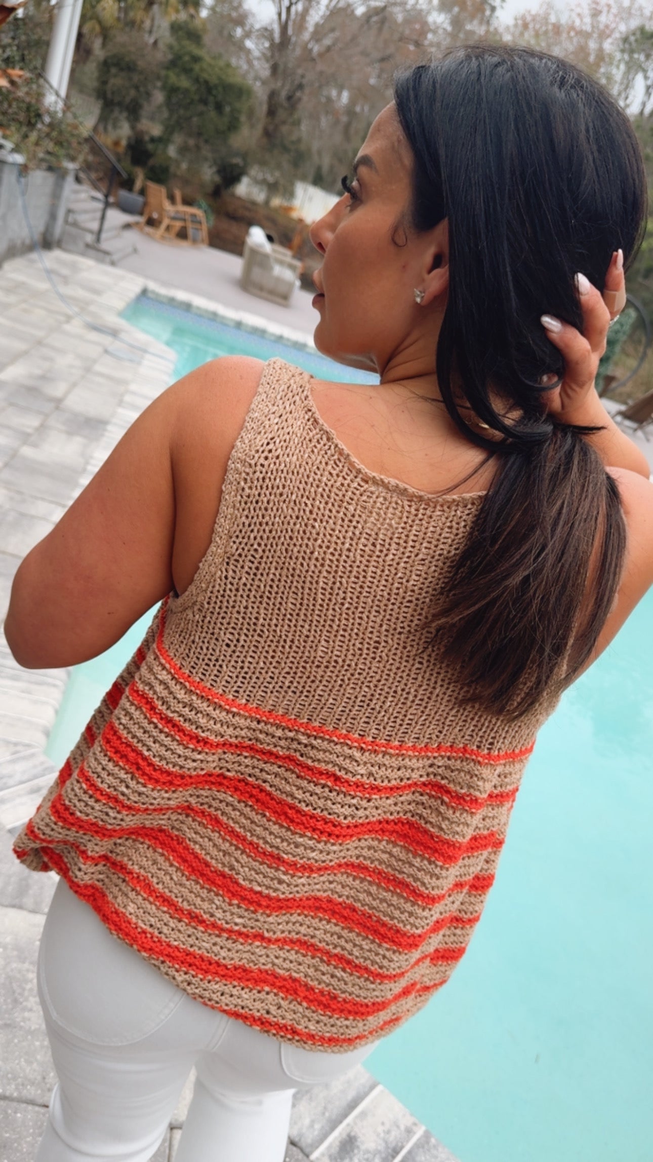 Chic Luxe Knit Orange and Taupe Crochet Knit Tank