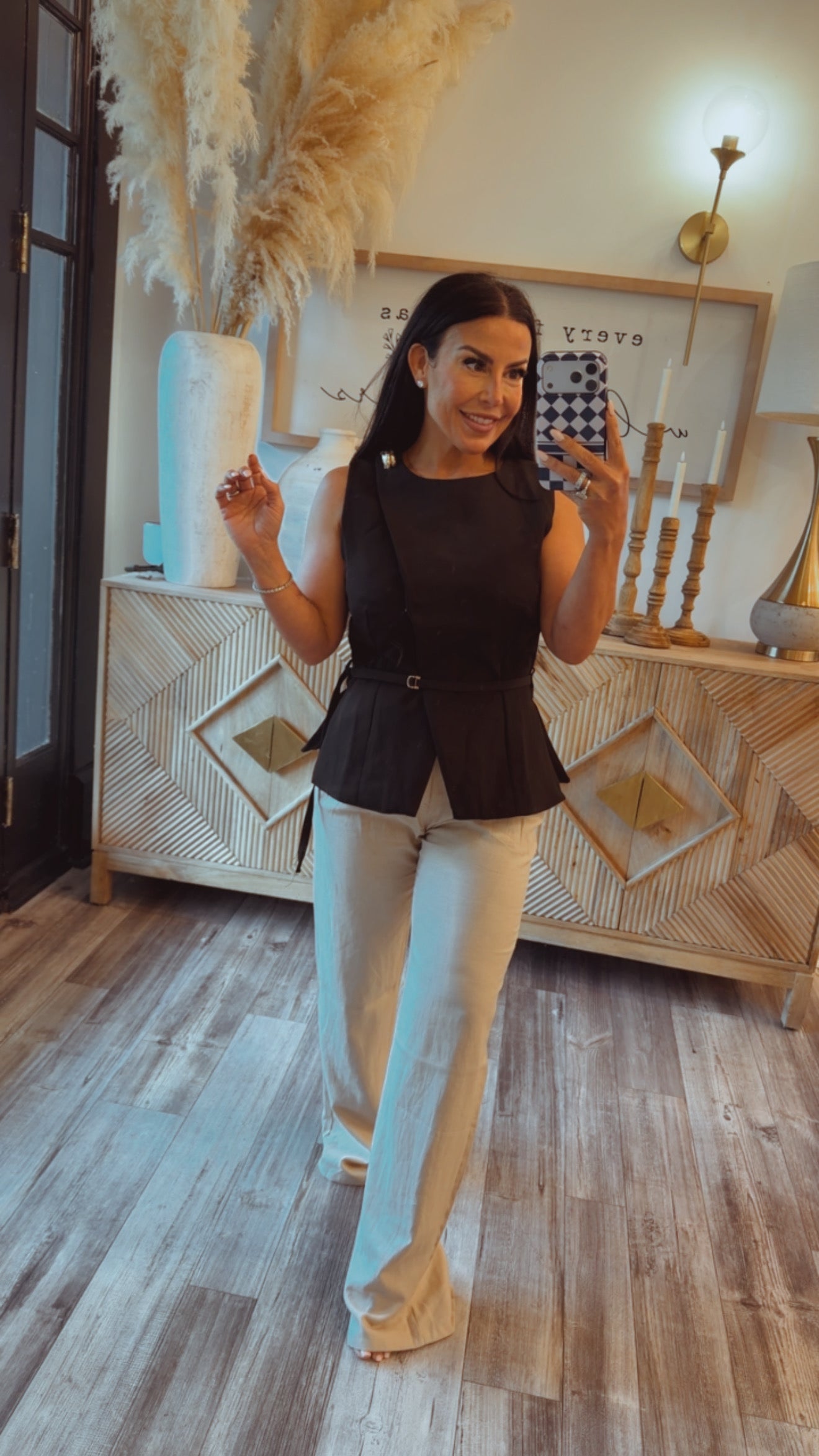 Black Sleeveless Top W Gold Buckle